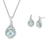 Thumbnail Image 1 of Aquamarine and Lab-Created White Sapphire Twisted Teardrop Pendant and Drop Earrings Set in Sterling Silver