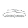Thumbnail Image 1 of Multi-Shaped Lab-Created Opal and White Sapphire Frame Five Stone Bolo Bracelet in Sterling Silver - 9.0"