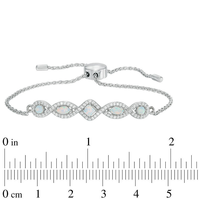 Main Image 2 of Multi-Shaped Lab-Created Opal and White Sapphire Frame Five Stone Bolo Bracelet in Sterling Silver - 9.0"