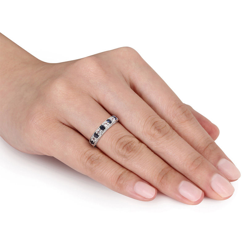 Lab Created Blue and White Sapphire Vintage Style Stackable Band