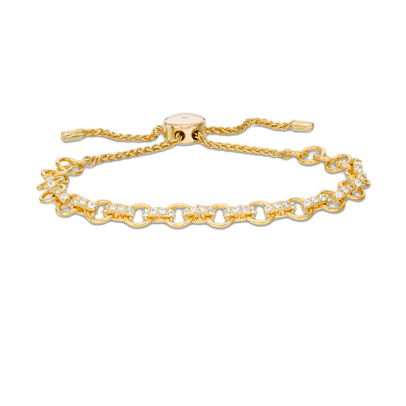 Main Image 1 of Lab-Created White Sapphire Circle Link Bolo Bracelet in Sterling Silver with 18K Gold Plate - 9.0"
