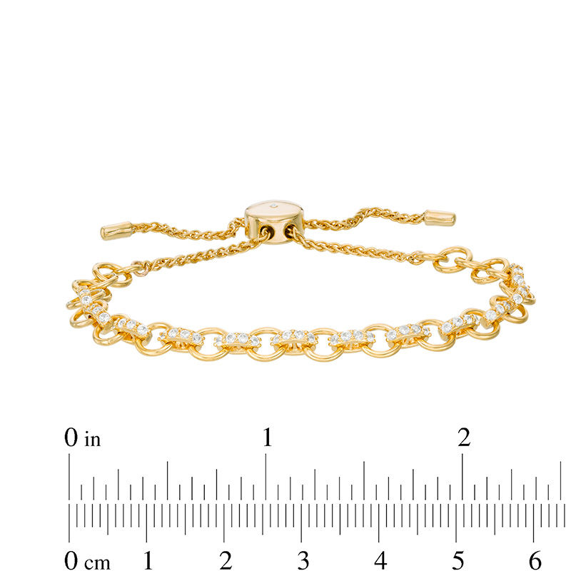 Main Image 2 of Lab-Created White Sapphire Circle Link Bolo Bracelet in Sterling Silver with 18K Gold Plate - 9.0"