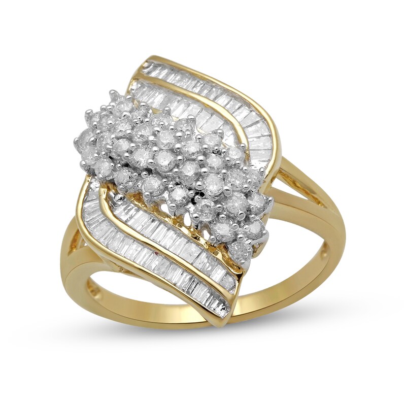 Main Image 1 of 1 CT. T.W. Baguette and Round Diamond Multi-Row Split Shank Ring in 10K Gold