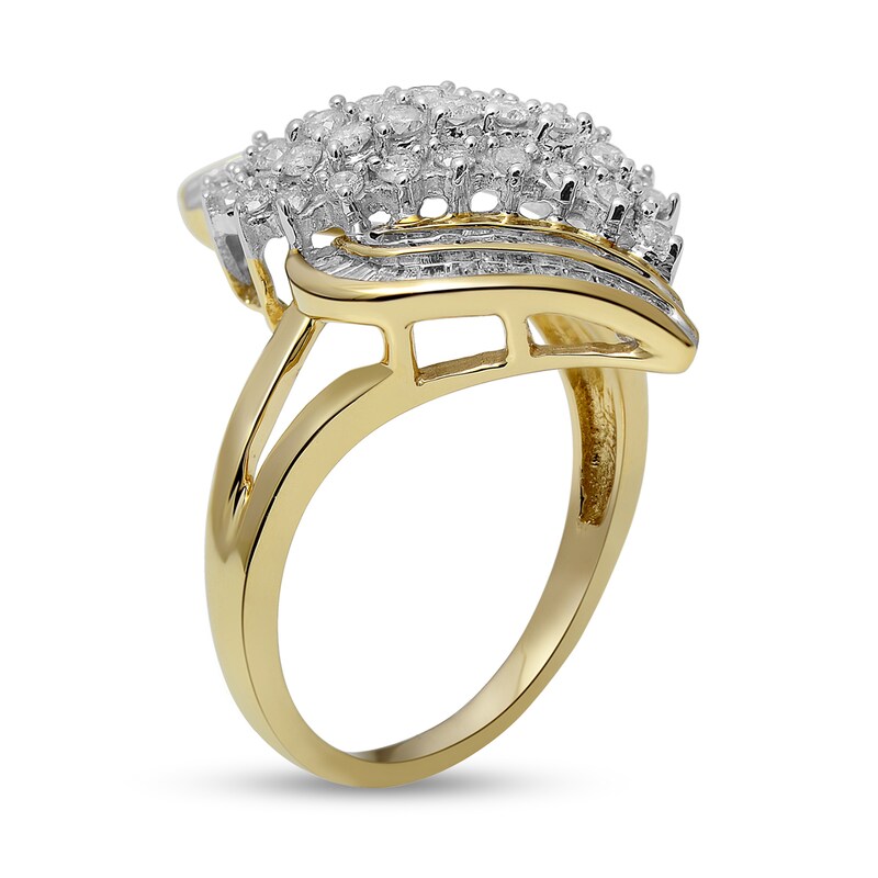 Main Image 2 of 1 CT. T.W. Baguette and Round Diamond Multi-Row Split Shank Ring in 10K Gold