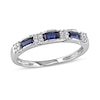 Thumbnail Image 0 of Baguette Blue Sapphire and Diamond Accent Three Stone Band in 10K White Gold