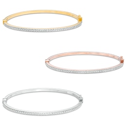 Diamond Fascination™ Three Piece Bangle Set in Sterling Silver and 18K Two-Tone Gold Plate and Platinum Plate