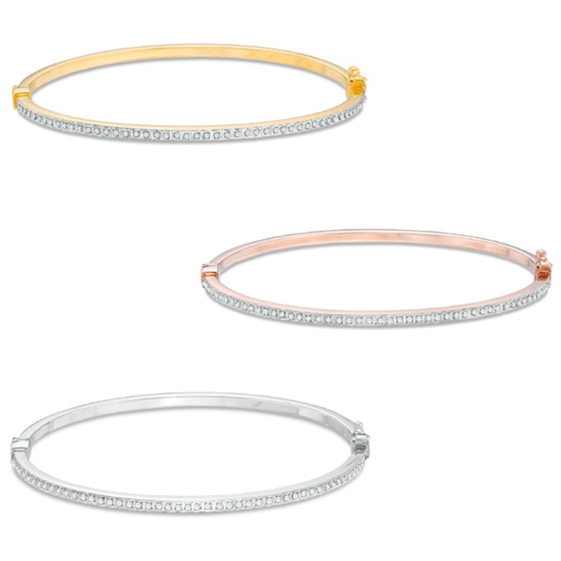Main Image 1 of Diamond Fascination™ Three Piece Bangle Set in Sterling Silver and 18K Two-Tone Gold Plate and Platinum Plate