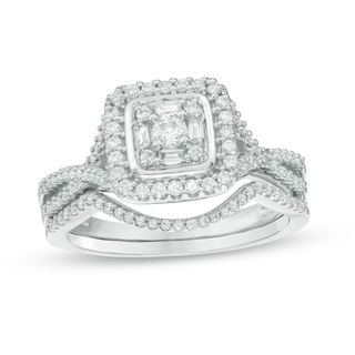 3/8 CT. T.W. Composite Diamond Rectangle Frame Split Shank Bridal