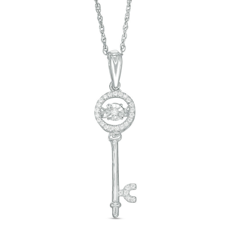 Main Image 1 of 1/10 CT. T.W. Diamond Key Pendant in Sterling Silver
