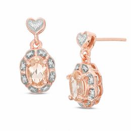 Clearance Earrings Zales Outlet Oval Morganite And Diamond Accent Beaded Frame Heart Drop Earrings In 10k Rose Gold