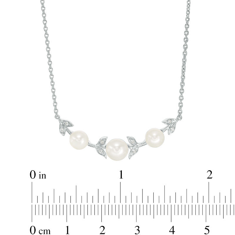 Main Image 2 of 5.0-7.0mm Freshwater Cultured Pearl and Lab-Created White Sapphire Vine Necklace in Sterling Silver