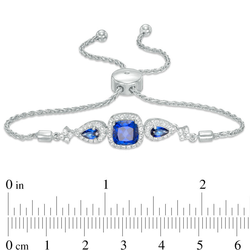 Multi-Shaped Lab-Created Blue and White Sapphire Frame Bolo Bracelet in Sterling Silver - 9.0"