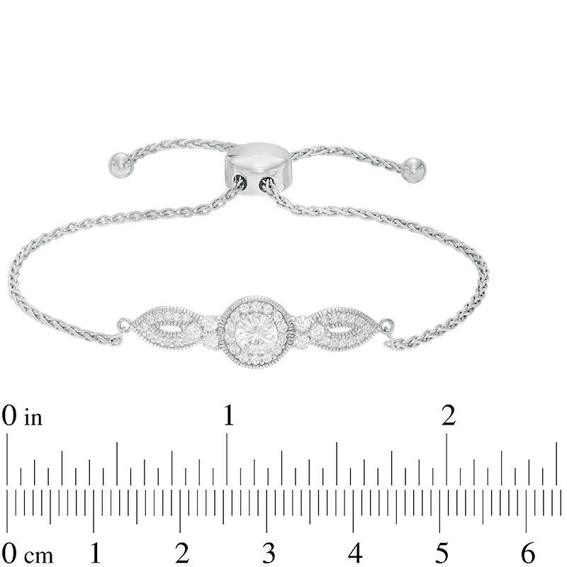 5.0mm Lab-Created White Sapphire Frame Vintage-Style Bolo Bracelet in Sterling Silver - 9.0"