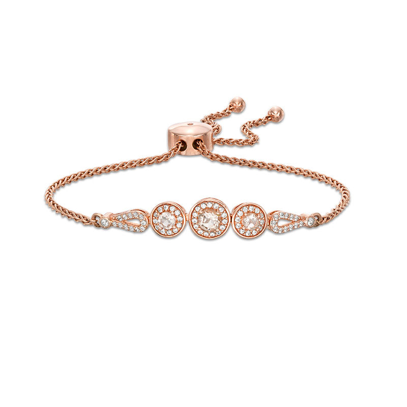 Morganite and Lab-Created White Sapphire Frame Bolo Bracelet in Sterling Silver with 18K Rose Gold Plate - 9"