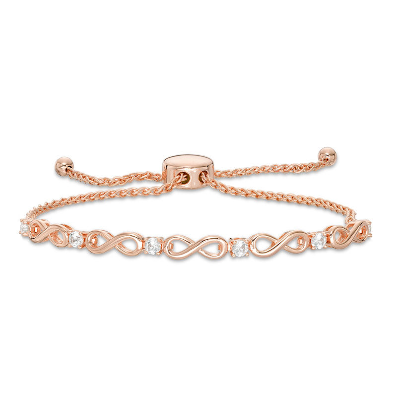 Main Image 1 of Lab-Created White Sapphire Infinity Link Bolo Bracelet in Sterling Silver with 18K Rose Gold Plate - 9"