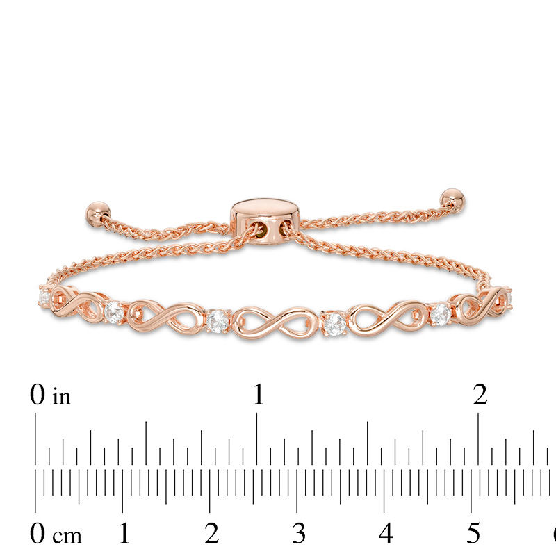 Main Image 2 of Lab-Created White Sapphire Infinity Link Bolo Bracelet in Sterling Silver with 18K Rose Gold Plate - 9"