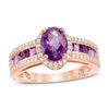 Thumbnail Image 0 of Oval Amethyst and Lab-Created White Sapphire Frame Ring in Sterling Silver with 14K Rose Gold Plate