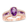 Thumbnail Image 1 of Oval Amethyst and Lab-Created White Sapphire Frame Ring in Sterling Silver with 14K Rose Gold Plate