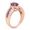 Thumbnail Image 1 of Oval Amethyst and Lab-Created White Sapphire Frame Ring in Sterling Silver with 14K Rose Gold Plate