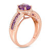 Thumbnail Image 2 of Oval Amethyst and Lab-Created White Sapphire Frame Ring in Sterling Silver with 14K Rose Gold Plate
