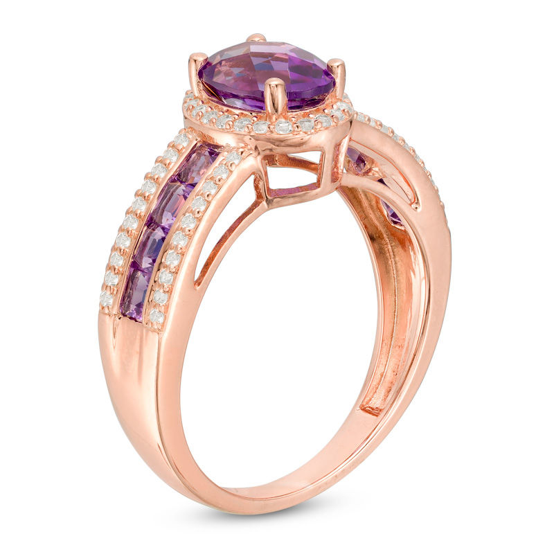 Main Image 2 of Oval Amethyst and Lab-Created White Sapphire Frame Ring in Sterling Silver with 14K Rose Gold Plate
