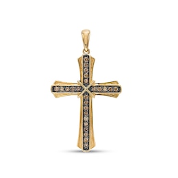 Men's 3/4 CT. T.W. Champagne Diamond &quot;X&quot; Flaring Layered Cross Necklace Charm in 10K Gold