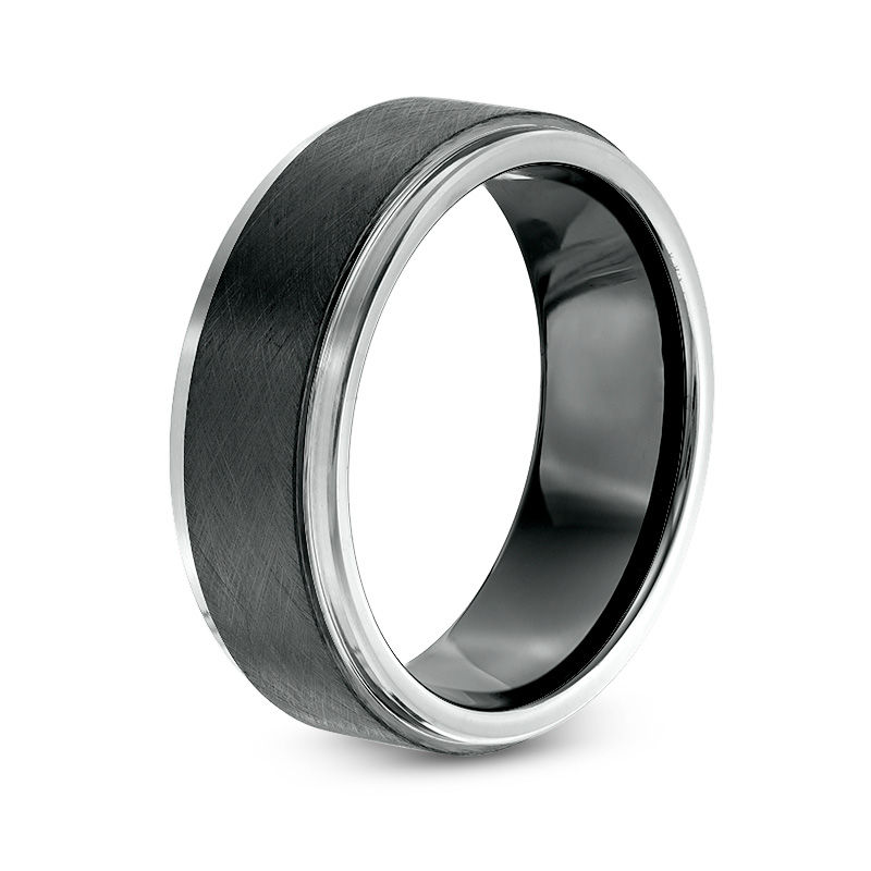 Main Image 2 of 8.0mm Satin Stepped Edge Wedding Band in Two-Tone IP Tantalum - Size 10