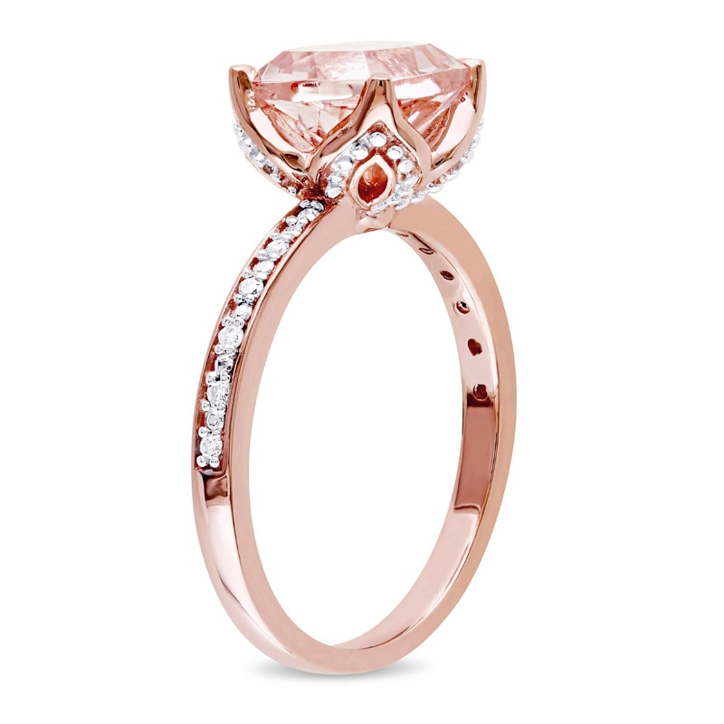 Main Image 2 of 8.0mm Cushion-Cut Morganite and Diamond Accent Engagement Ring in 10K Rose Gold