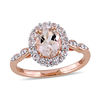 Thumbnail Image 0 of Oval Morganite, White Topaz and Diamond Accent Frame Engagement Ring in 14K Rose Gold