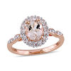Thumbnail Image 1 of Oval Morganite, White Topaz and Diamond Accent Frame Engagement Ring in 14K Rose Gold