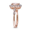 Thumbnail Image 1 of Oval Morganite, White Topaz and Diamond Accent Frame Engagement Ring in 14K Rose Gold