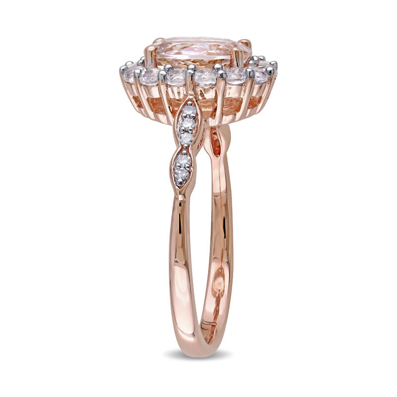 Main Image 2 of Oval Morganite, White Topaz and Diamond Accent Frame Engagement Ring in 14K Rose Gold