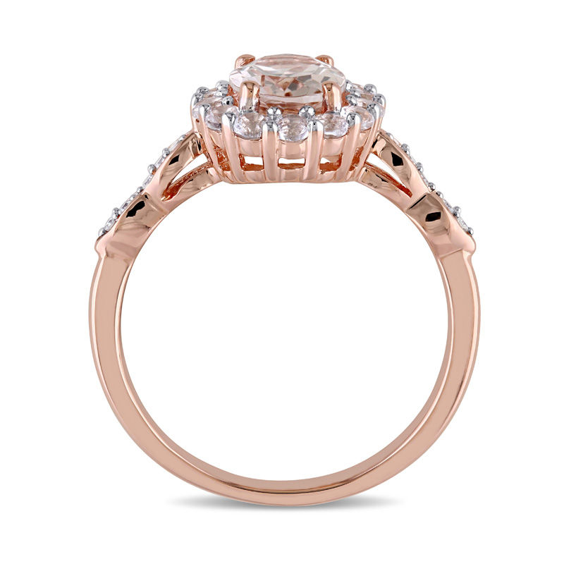 Main Image 3 of Oval Morganite, White Topaz and Diamond Accent Frame Engagement Ring in 14K Rose Gold
