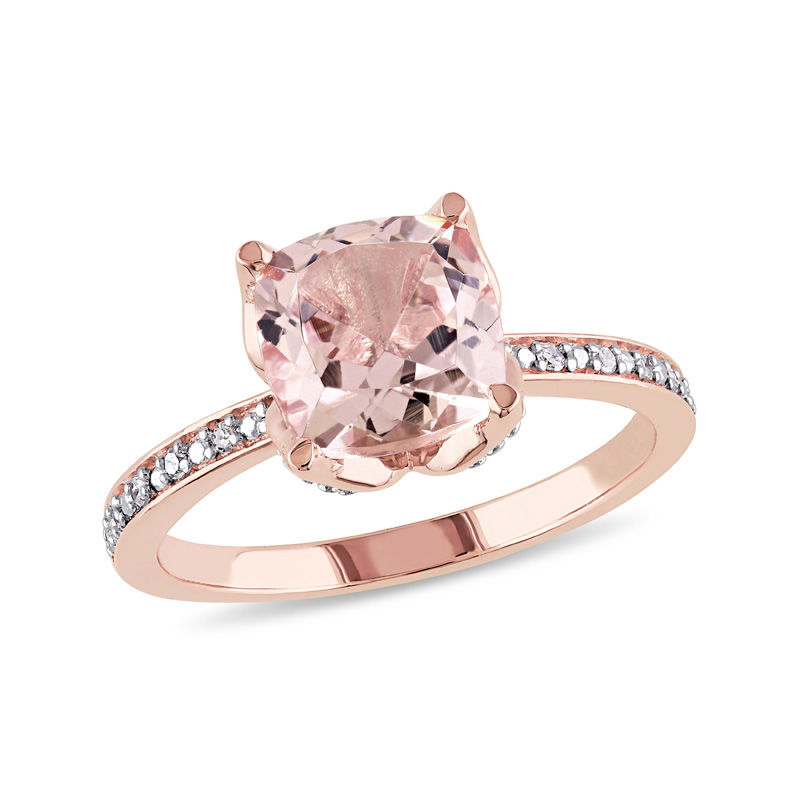 8.0mm Cushion-Cut Morganite and Diamond Accent Engagement Ring in 10K Rose Gold