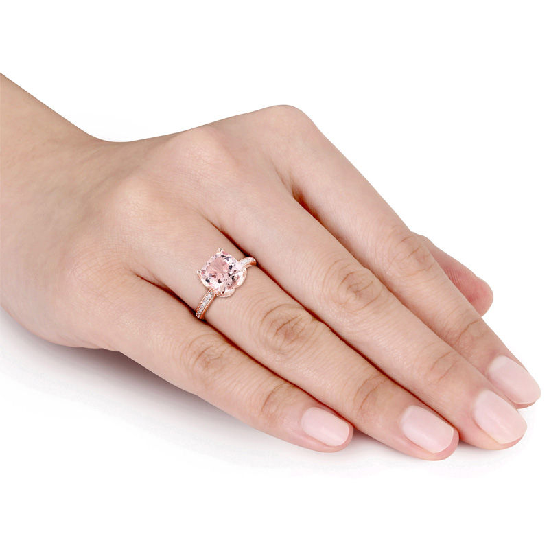 8.0mm Cushion-Cut Morganite and Diamond Accent Engagement Ring in 10K Rose Gold