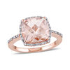 Thumbnail Image 0 of 10.0mm Cushion-Cut Morganite and 1/10 CT. T.W. Diamond Frame Engagement Ring in 14K Rose Gold