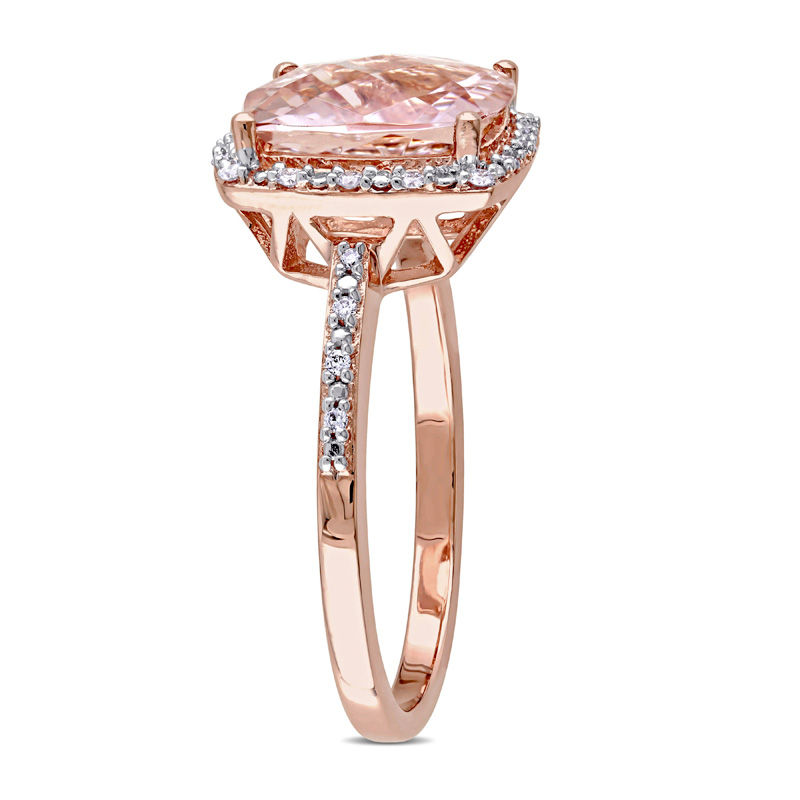 10.0mm Cushion-Cut Morganite and 1/10 CT. T.W. Diamond Frame Engagement Ring in 14K Rose Gold
