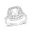 Thumbnail Image 0 of 7.0mm Cushion-Cut Lab-Created White Sapphire Double Frame Engagement Ring in Sterling Silver