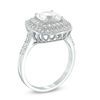 Thumbnail Image 1 of 7.0mm Cushion-Cut Lab-Created White Sapphire Double Frame Engagement Ring in Sterling Silver