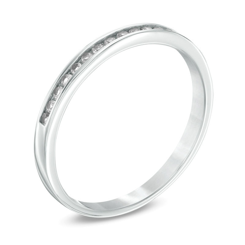 Main Image 2 of Lab-Created White Sapphire Band in 10K White Gold