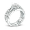 Thumbnail Image 2 of 5.0mm Lab-Created White Sapphire Frame Three Piece Bridal Set in Sterling Silver