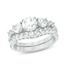 Thumbnail Image 1 of Lab-Created White Sapphire Three Stone Bridal Set in Sterling Silver