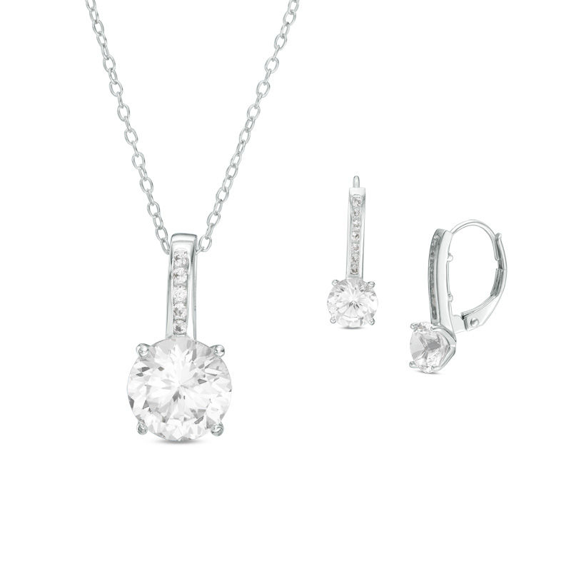 Lab-Created White Sapphire Pendant and Drop Earrings Set in Sterling Silver