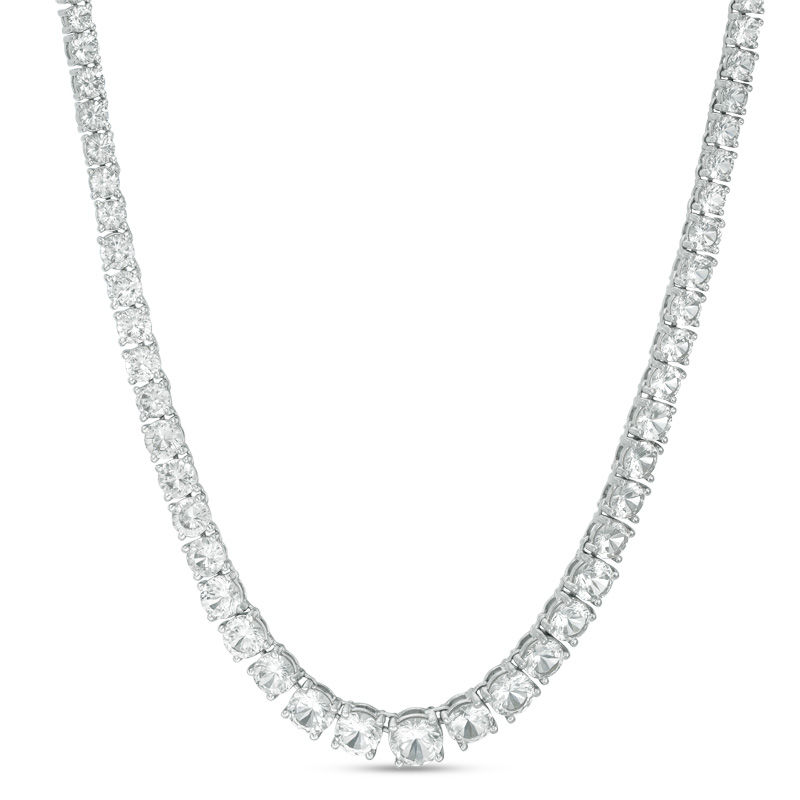 Graduated White Lab-Created Sapphire Tennis Necklace in Sterling Silver