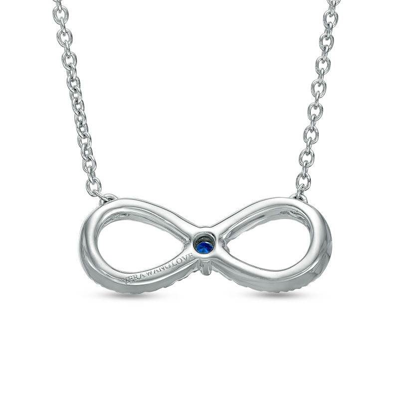 Main Image 2 of Vera Wang Love Collection 1/6 CT. T.W. Diamond and Blue Sapphire Infinity Necklace in Sterling Silver - 19"