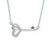 Thumbnail Image 1 of Vera Wang Love Collection 1/20 CT. T.W. Diamond and Blue Sapphire Heart-Top Key Necklace in Sterling Silver - 19"