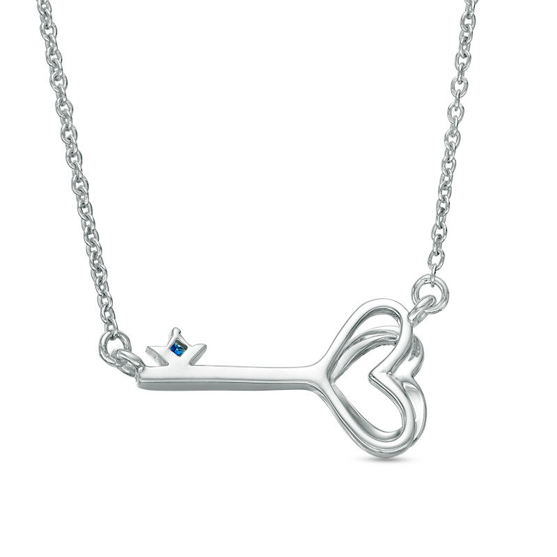 Main Image 2 of Vera Wang Love Collection 1/20 CT. T.W. Diamond and Blue Sapphire Heart-Top Key Necklace in Sterling Silver - 19"