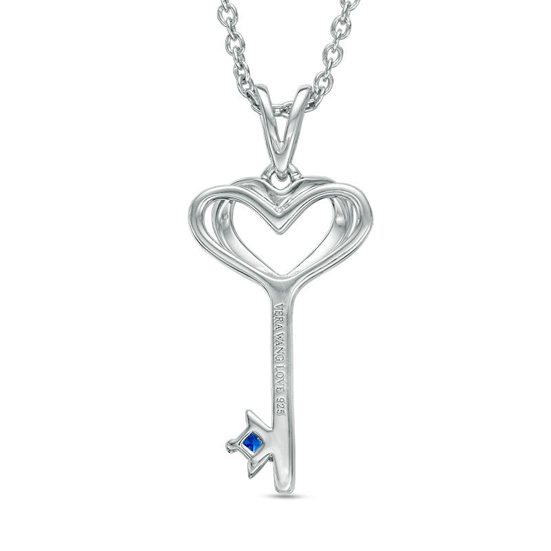 Main Image 2 of Vera Wang Love Collection Princess-Cut Blue Sapphire Heart-Top Key Pendant in Sterling Silver - 19"