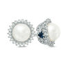 Vera Wang Love Collection Cultured Akoya Pearl and 1/8 CT. T.W. Diamond Frame Stud Earrings in 14K White Gold