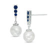 Vera Wang Love Collection Cultured Akoya Pearl, Blue Sapphire and Diamond Accent Drop Earrings in 14K White Gold